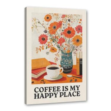 Imagem de Coffee First People Later Poster Retro Coffee Wall Art Trendy Flower Print Minimalista Vintage Floral Para Sala de Jantar Cozinha Decoração de Parede (SKU3,12 x 45,7 cm = (30 x 45 cm), Emoldurado