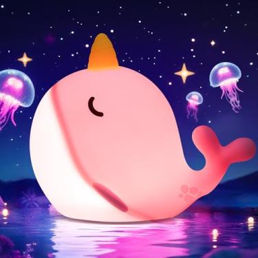 Imagem de Ammonite Luz noturna para berçário, lindo candeeiro de cavalo de silicone para crianças, luz noturna de berçário de silicone macio, lâmpada de toque de LED USB, decoração de quarto como presente de