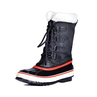 Imagem de landing craft Botas de neve femininas, cabedal de couro impermeável, antiderrapante, sola de borracha vulcanizaty, botas de pato, Preto, 38