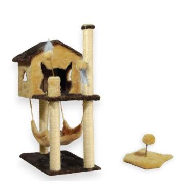 Imagem de Casa Para Gatos Plataformas Rede Brinquedo Poste Sisal Bolinha Mola Ma
