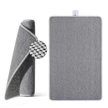 Imagem de QiCaiJia Tapete de chuveiro antiderrapante, tapete de banheira 40,6 x 61 cm, tapete de banho de secagem rápida com dreno, tapete de banho de imitação de bucha de PVC macio para banheira, chuveiro piso