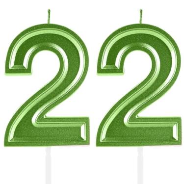 Imagem de Velas de aniversário de 22 anos, numerais verdes, 22 topper de bolo, decoração para meninas e meninos, tema de aniversário, festa de casamento, artigos de celebração