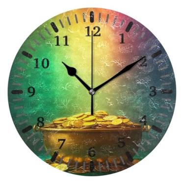 Imagem de CEBUGI Relógio de parede dourado com arco-íris, operado por bateria, relógios de parede silenciosos sem tique-taque para cozinha, banheiro, quarto, escritório, decoração 25,4 cm