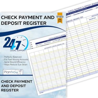 Imagem de PlanNow Registro de pagamento e depósito de cheque duplo com bolso para talão de cheques – capa durável, livro contábil para gerenciar várias contas – para uso pessoal, comercial ou de escritório
