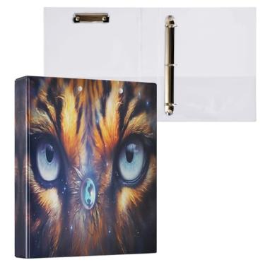 Imagem de Qilmy Fichário com 3 anéis, céu estrelado fantasia tigre organizador de fichário redondo para carta tamanho 200 páginas, fichário de prancheta, fichário fofo material escolar de escritório 100