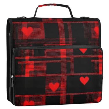 Imagem de Wassud Fichário xadrez vermelho e preto com 3 anéis com alça de ombro e alça de vários bolsos expansível organizador de pasta de arquivo