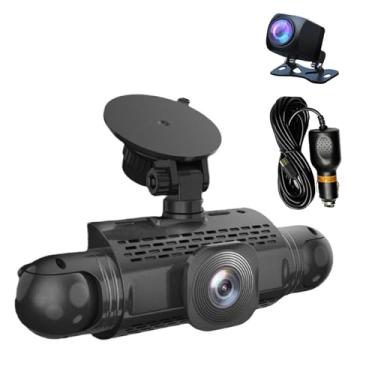 Imagem de Dash Cam de 4 Canais Câmera Frontal Traseira Esquerda Direita para Carros Rotativa 360 Full HD 1080P Gravação em Loop WDR Visão Noturna Bloqueio Acide