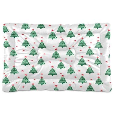 Imagem de Wassud Árvores de Natal com Estrelas Almofada de Caixote Lavável para Cães e Gatos, Almofada de Cama Antiderrapante para Viagem Interior e Exterior, 91 x 61 cm