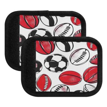 Imagem de Qilmy Pacote com 2 identificadores de bagagem de rúgbi vermelho para alça confortável para carrinho de bebê, mala de viagem, acessórios de viagem de avião1772