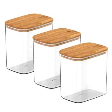 Imagem de Kit 3 Pote Hermético Tampa De Bambu Natural 1,5L - Ou