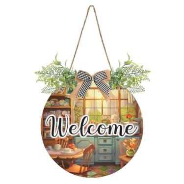 Imagem de Burbuja Placa de boas-vindas aconchegante para cozinha, decoração de porta da frente, placa de boas-vindas pendurada com flor para porta, parede, casa, casa de fazenda, decoração de varanda, decoração