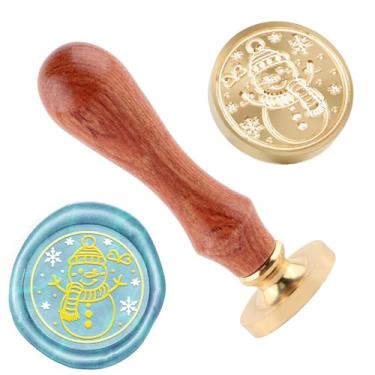 Imagem de Carimbo de lacre de cera de Natal Carimbo de selagem de boneco de neve e uma cabeça de carimbos de cabo de madeira para decoração de presente Cartões de Natal Envelopes de Ano Novo Vedação de cera