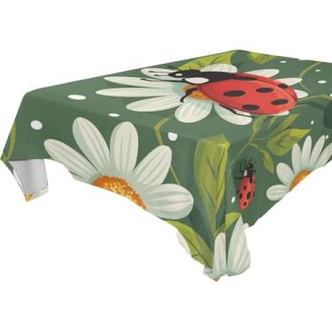 Imagem de YETTASBIN Toalha de mesa quadrada de joaninhas, à prova d'água, resistente a manchas, lavável de poliéster, para piquenique, jantar, férias, cozinha, festa, decoração, 152 x 152 cm