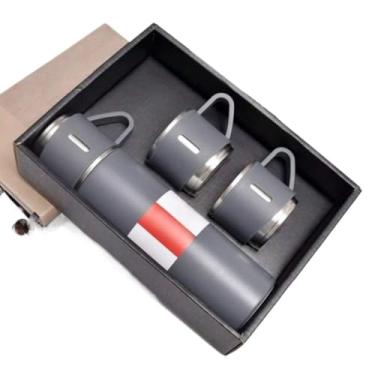 Imagem de Kit Garrafa Térmica Vacuum Bottle Inox 500ml + Xícaras Bebidas Fria ou Quente(cinza)