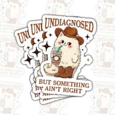Imagem de 3 adesivos Undiagnosed But Something Ain't Right, decalque engraçado de vinil meme de gato caubói, adesivo à prova d'água de humor de saúde mental para laptop, garrafa de água, diário, caderno e carro
