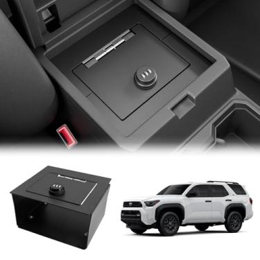 Imagem de Heenvn Caixa de segurança para console SAFECenter para Toyota 4Runner 2025-2026, reserva de chave de bloqueio mecânico, suporte de braço de aço preto, caixa de armazenamento de cofre seguro de