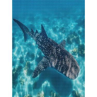 Imagem de UPABLUNSO Kits de pintura artística de tubarão baleia oceano diamante para adultos 5D broca redonda completa pedras preciosas artes pontos de cristal decoração de parede para casa 30,5 x 40,6 cm