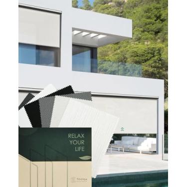 Imagem de Yoolax Persianas motorizadas ao ar livre para pátio, persiana elétrica movida a energia solar de 2 a 4,6 m de largura, persianas externas inteligentes com controle remoto para varanda de janela