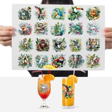 Imagem de Graviarte - Cartela Adesivos Animais/Frutas/Flores DTF UV Prova D'Água -