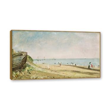 Imagem de Moldura de teca. Arte em tela romantismo estilo constable (paisagem 88), pintura de paisagem inglesa emoldurada, decoração de parede elegante para sala de estar escritório. 60 x 108 cm - 23,7 x 42,5