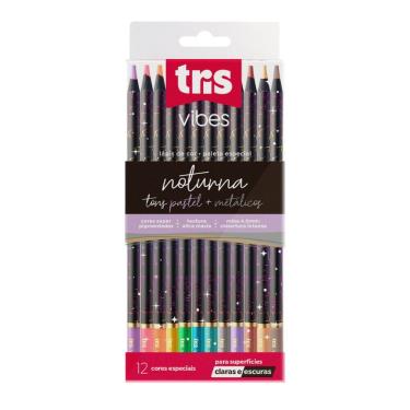 Imagem de Lápis De Cor Vibes Noturna 12 Cores Tris Tons Pastel + Metálicos