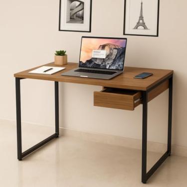 Imagem de Mesa Escrivaninha Estilo Industrial com Gaveta 100x50cm Escritório Moderno 100% MDF Premium Freijó e Aço