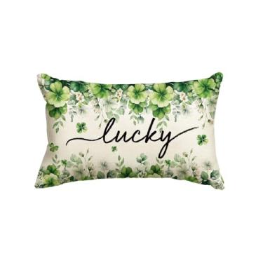 Imagem de AVOIN colorlife Capa de almofada de folha de eucalipto do trevo da sorte Dia de São Patrício, 30,5 x 50,8 cm, trevo branco, floral, decoração para sofá