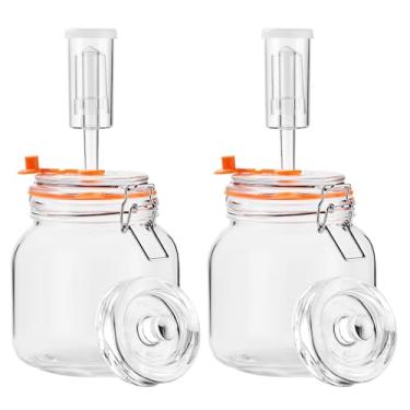 Imagem de Jillmo Frasco de fermentação de 0,97 litros, kit de fermentação de vidro quadrado com peso para fazer chucrute, molho picante, hidromel, cidra e muito mais, pacote com 2