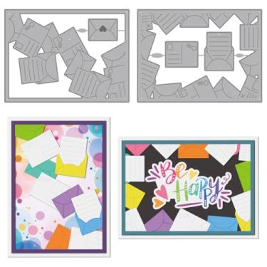 Imagem de MAYJOYDIY Moldes de corte de metal com moldura de envelope criativos para envelopes, estêncis, fundo de carta de amor, molde de gravação em relevo, para fazer cartões, decoração de álbum de recortes