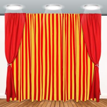 Imagem de Tingjoo 3 peças de decoração de festa de circo de carnaval, cenários de pano de fundo de poliéster listrados brancos para decoração de circo de carnaval, festa de aniversário, fundo de fotografia de