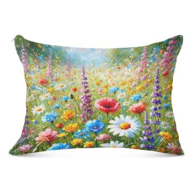 Imagem de Fronha decorativa de arte de flores silvestres românticas de poliéster padrão queen king size fronha artística para cama de casa, tamanho king, 50,8 cm x 101,6 cm