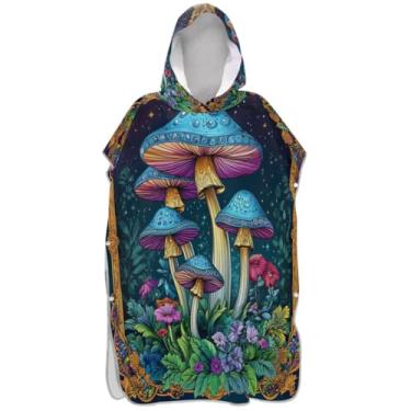 Imagem de Joisal Roupão para adultos, poncho de surfe, praia, capuz, toalha, floral, reutilizável, feminino, ponchos com capuz, cogumelo azul vintage