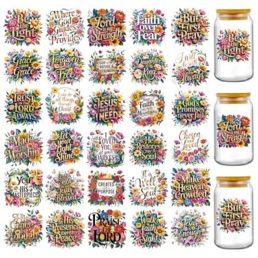 Imagem de Bible UV DTF Cup Wraps - 30 folhas de citações inspiradoras cristãs UV DTF adesivos para garrafa de água de vidro de 473 ml, adesivos de transferência de versos motivacionais religiosos, decalques DIY