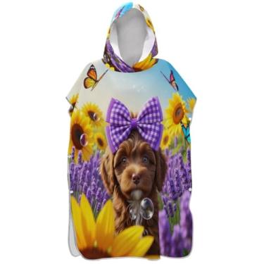 Imagem de Joisal Poncho de surfe para adultos trocador de roupas de banho de praia com capuz ponchos adultos plus size para mulheres bonito girassol vaca