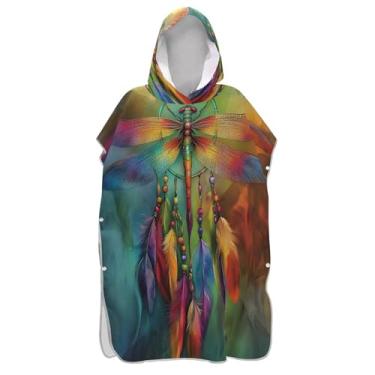 Imagem de TSENQUE Poncho de surfe plus size trocador de roupão para praia Adul toalha floral colorida arte libélula ponchos femininos com capuz