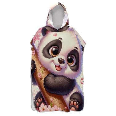 Imagem de TSENQUE Lindo urso panda rosa poncho de surfe trocador para adultos com capuz toalha de praia estampado roupão feminino ponchos com capuz