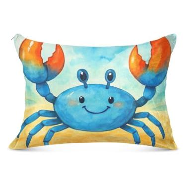 Imagem de Linda capa de almofada felpuda azul caranguejo com zíper padrão Queen King Body Size Travesseiro impresso para cama de casa sofá, tamanho king, 50,8 cm x 101,6 cm
