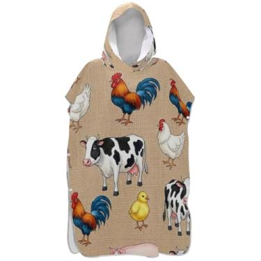 Imagem de Joisal Roupão de trocador de poncho de surfe fofo animal de fazenda para adultos toalha de natação com capuz plus size ponchos femininos com capuz