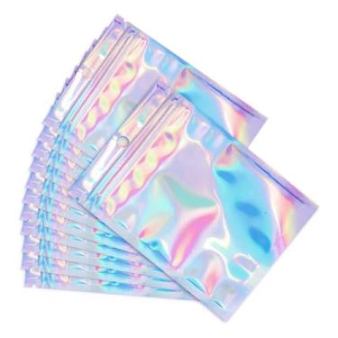 Imagem de 55 peças de sacos de embalagem holográficos resseláveis para suprimentos de pequenas empresas, sacos de alumínio holográficos à prova de cheiro para armazenamento de alimentos de festa de sabão brilho