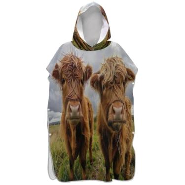 Imagem de Joisal Poncho de surfe para adulto trocador de roupão toalha de praia com capuz floral secagem rápida bonito vacas highland homens mulheres poncho com capuz