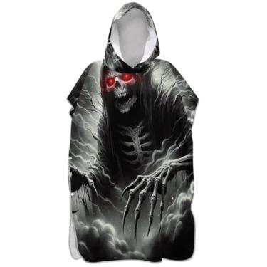Imagem de Joisal Poncho de surfe cinza caveira de terror de Halloween para trocador de roupas de banho de praia com capuz reutilizáveis unissex poncho adulto com capuz