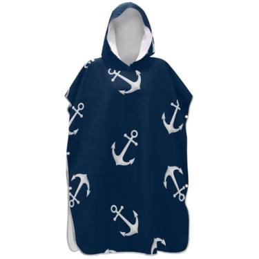 Imagem de Joisal Nautical Anchors Poncho de surf azul marinho para trocador adulto toalha de banho com capuz poncho masculino vestível com capuz