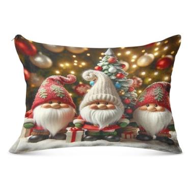 Imagem de Capa de almofada padrão respirável com gnomos festivos de Natal 50 x 66 cm com zíper