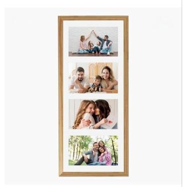Imagem de Porta retrato para 4 fotos 10x15cm com paspatur e vidro | Porta-Retrato Múltiplo para Parede(Pinus Natural)