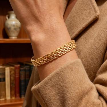 Imagem de Pulseiras de ouro grosso para mulheres, pulseira de ouro, joias modernas, presentes de dia dos namorados, presentes de amizade, Medium, Latão, Sem Pedra Preciosa