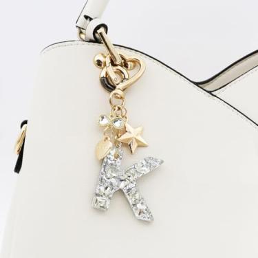 Imagem de Chaveiros brancos com letras iniciais fofas brilhantes chaveiro coração estrela chaveiro para presente para meninas bolsa pingentes acessórios, Letra branca - K, Standard