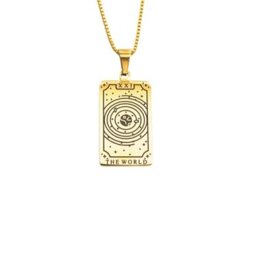 Imagem de Luva Jewelry Colar feminino com cartão de tarô - pingente espiritual banhado a ouro 18K - impermeável antimanchas - colar de astrologia - presente místico de Natal, Small, Aço inoxidável, Sem Pedra