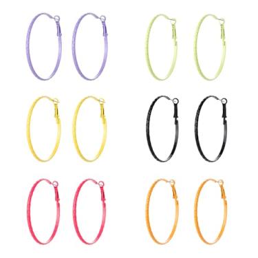 Imagem de ZKBKJSPZJB Um conjunto de 6 pares de brincos de argola grandes minimalistas coloridos esmaltados assados, brincos redondos coloridos para rosto quadrado, presente feminino moderno, 3, Acrílico, nuvem