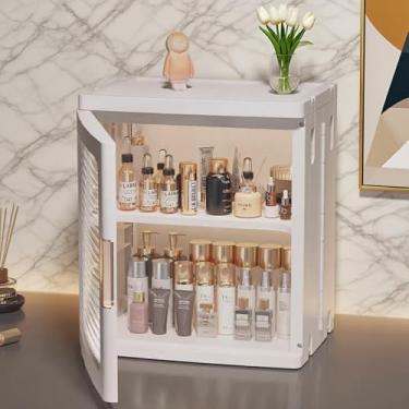 Imagem de BUMODEL Armário de armazenamento de bancada com porta e prateleira, mini organizadores de armário pequenos dobráveis e armazenamento para banheiro, despensa, quarto, branco (1 camada)