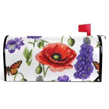 Imagem de TSENQUE Capas de caixa de correio magnéticas decorativas flores silvestres botânicas flores vermelhas vinil caixa de correio envoltório inverno decorações modernas caixa de correio tamanho padrão 52,6